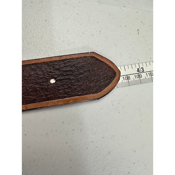 Vintage Hand Tooled Womens Belt Brown Yellow Roses Western Wooden Buckle Cowgirl - Picture 7 of 8